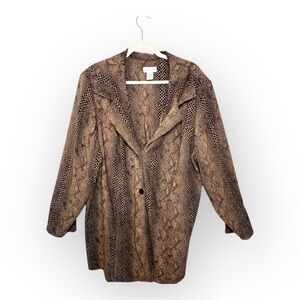 Avenue Vintage Y2K Snakeskin Animal Print Longline Jacket Blazer Coat Brown 26